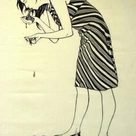 Purge, woodcut on muslin, 60 x 36" 2011