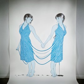 Apart, mixed media & silver leaf on paper, 100 x 70" 2012
