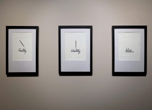 Healthy, Wealthy, & Wise, etchings, plate size 6 by 4" each,  installed at the Sleeth in 2014