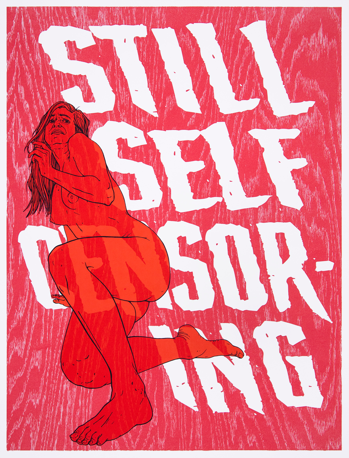 Still Self Censoring, screenprint & woodcut, 28 by 22 inches, 2021